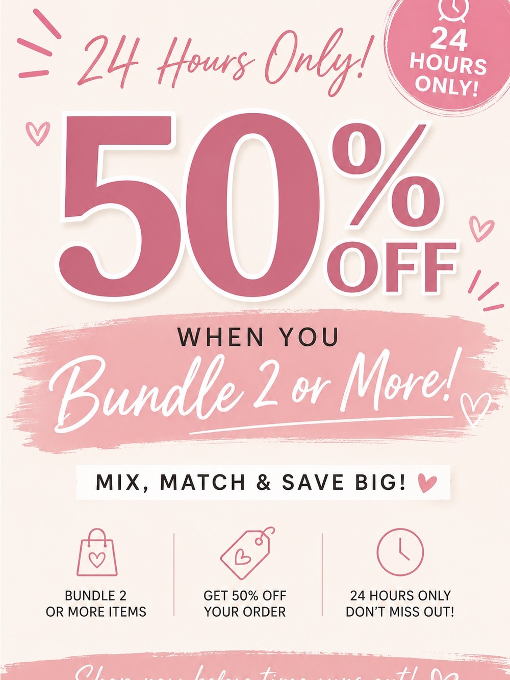 50% Off Bundle Sale Pink Promotional Graphic